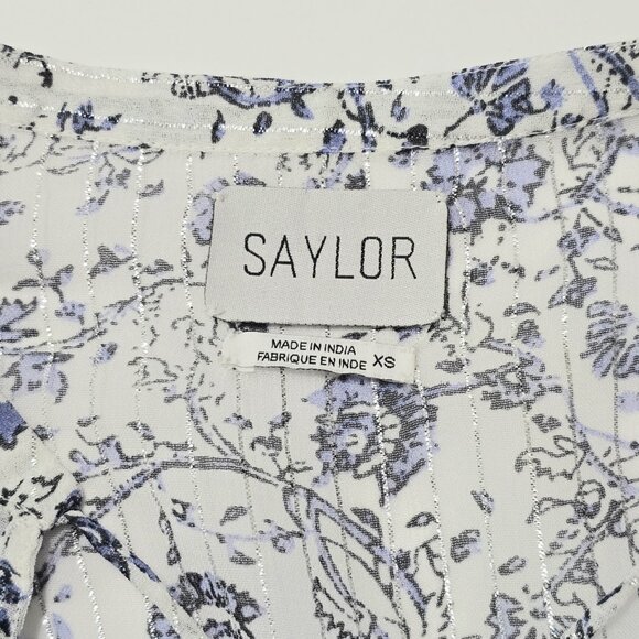 SAYLOR - XS Sunday Lurex Dusty Blue Floral Blouse Top - Picture 7 of 8
